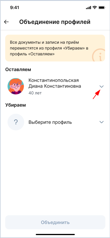Замена профиля для объединения
